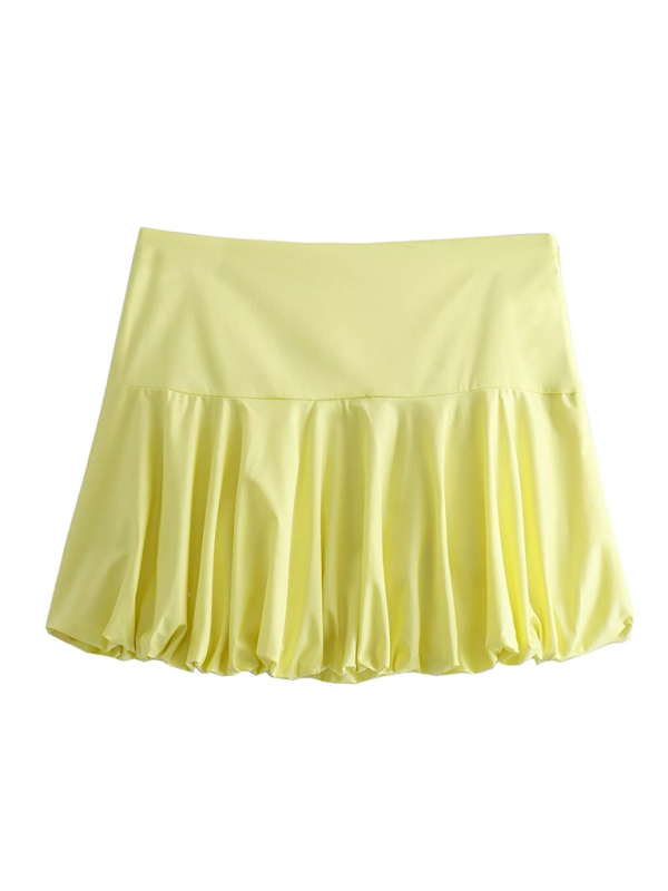 New round neck zipper pocket balloon short vest / pleated skirt - Skirt / XS