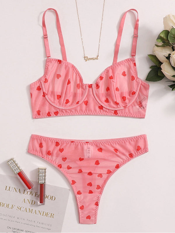 New sexy love mesh sexy underwear set - Pink / S