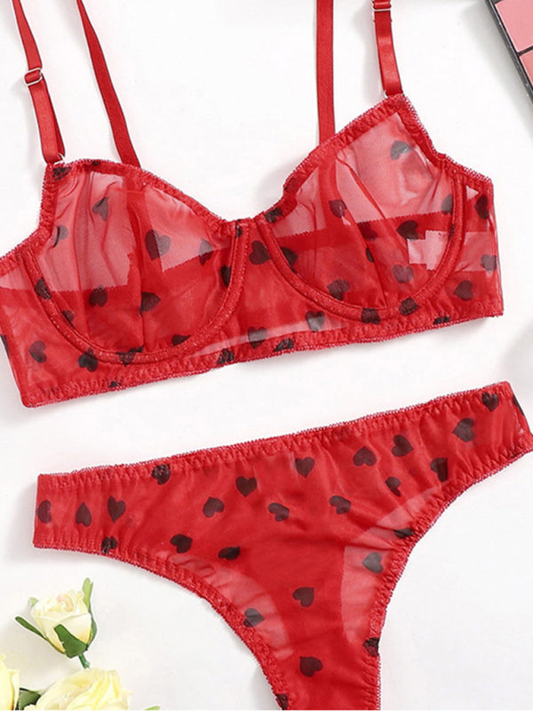New sexy love mesh sexy underwear set - Red / S