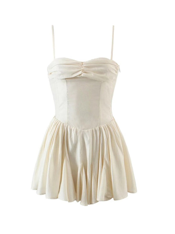 New sexy pleated skirt chest pleated strapless dress - Cream / S