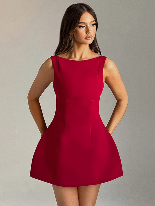 New Sexy Slim Backless Tank Top Basic Dress - Red / S