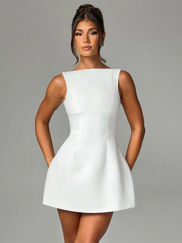 New Sexy Slim Backless Tank Top Basic Dress - White / S