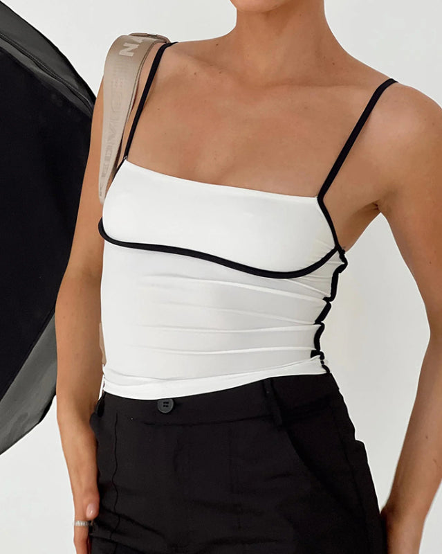 New sexy slim fit waist exposed contrast color camisole - White / S