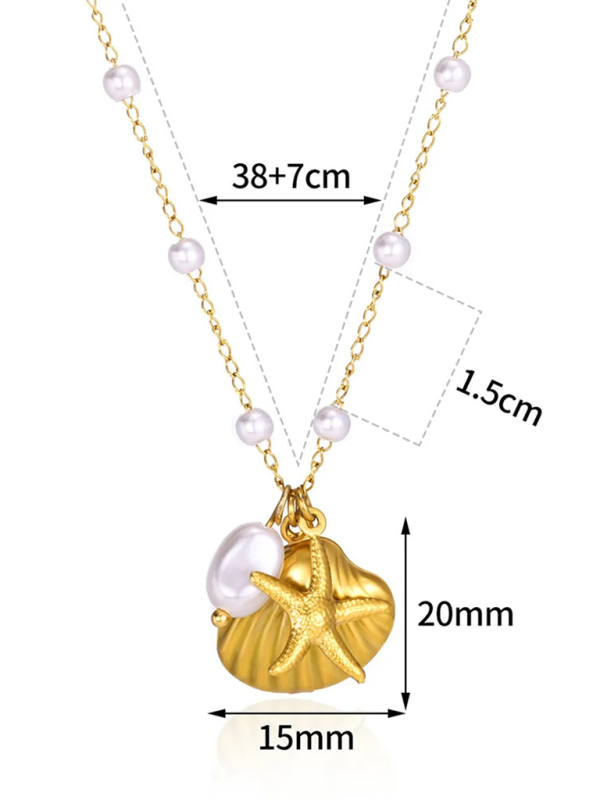 New Shell Starfish Scallop Pearl Necklace Jewelry - Golden / FREESIZE