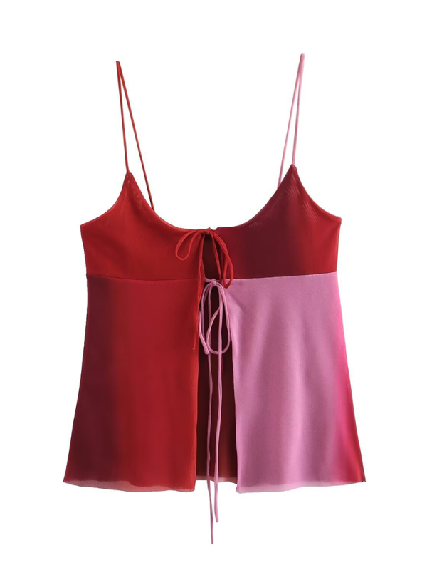 Red and pink tie-front silk camisole top from New Silk Screen Printed Camisole Top collection