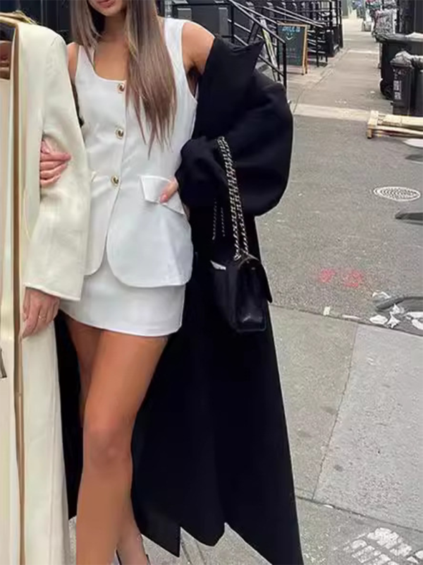 New single-breasted square collar sleeveless tops slim fit hip sexy women’s fashion two-piece suit