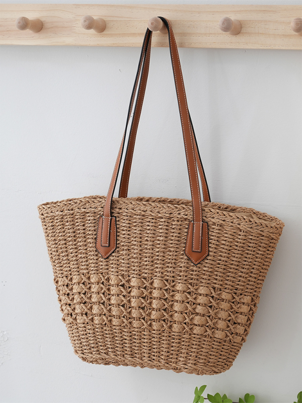 New single shoulder straw bag casual fashion beach vacation large capacity handbag tote bag - Dark Brown / FREESIZE