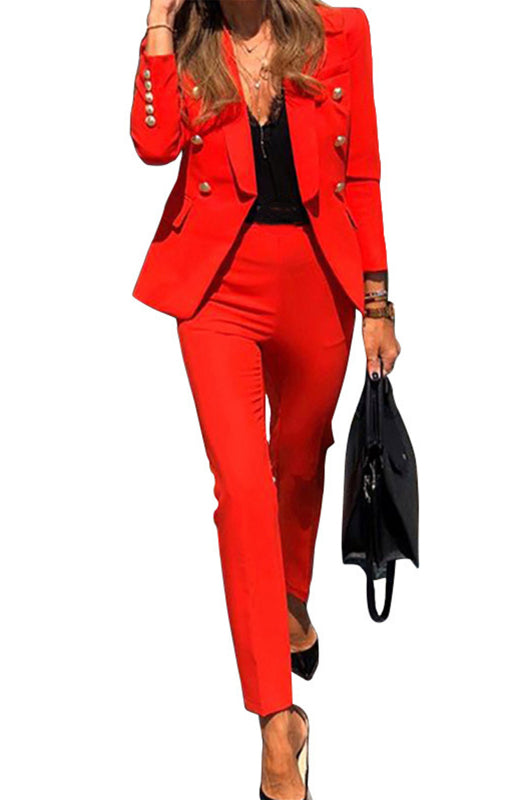 New Solid Color Fashion Two-Piece Suit - Red / S