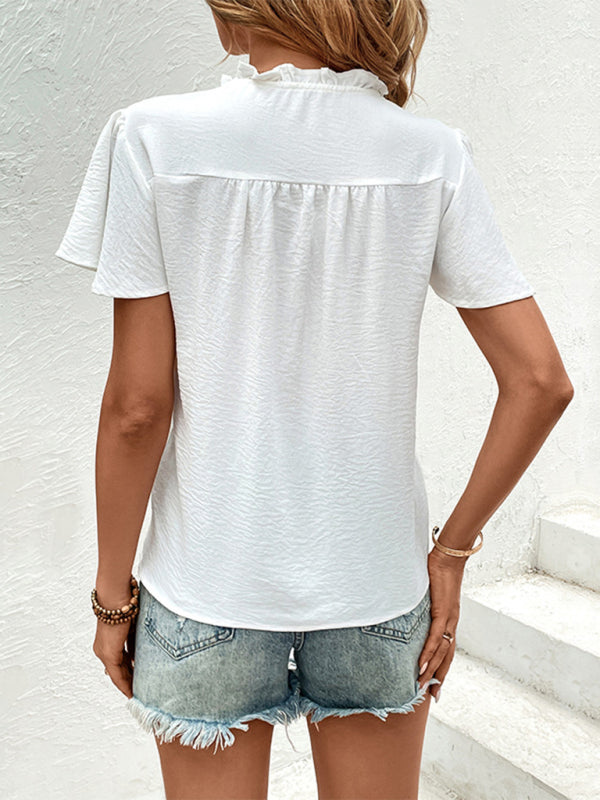 New solid color short sleeve embroidered shirt - Closther