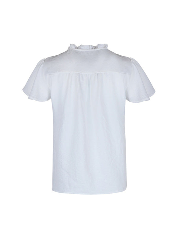 New solid color short sleeve embroidered shirt - Closther