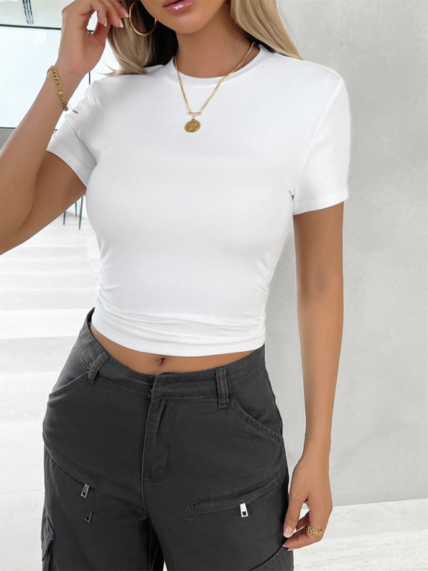 New solid color top waisted short slim fit navel-baring T-shirt