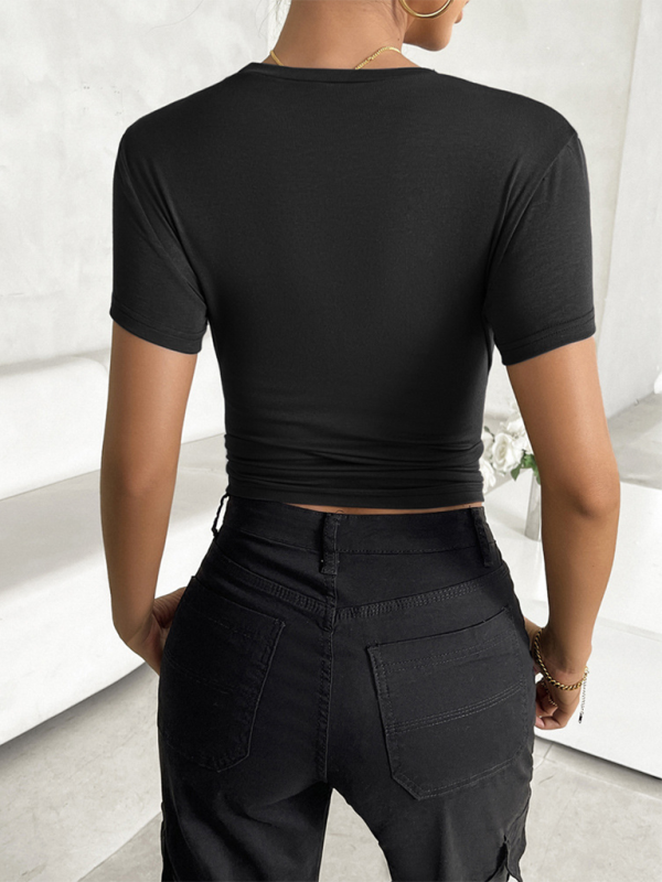 New solid color top waisted short slim fit navel-baring T-shirt
