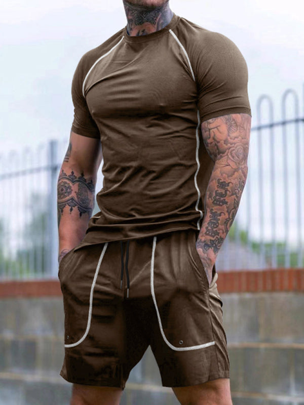 New sports tights men’s running fitness clothing set - Khaki / S