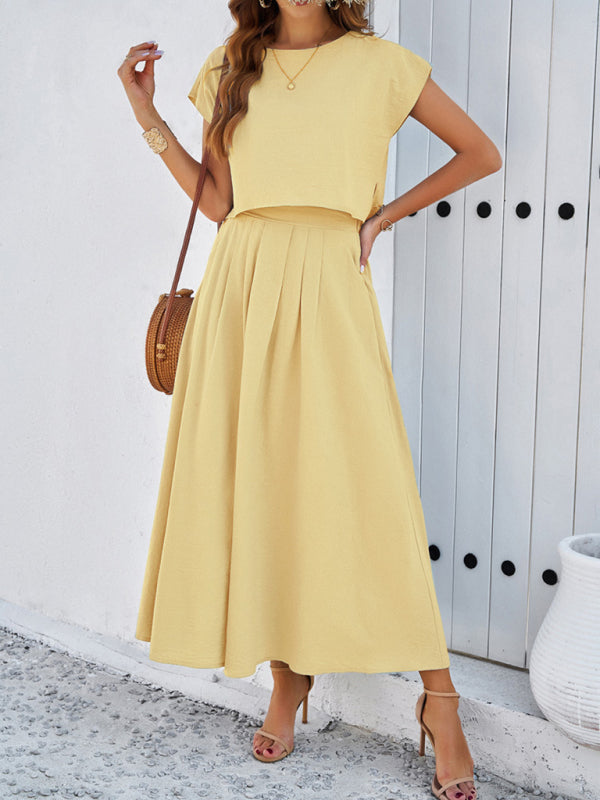 New spring and summer casual sleeveless top and long skirt suit - Light yellow / S
