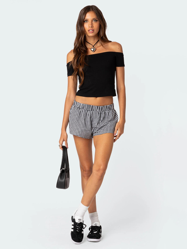 New spring and summer casual women’s shorts plaid beach pants loose home wear