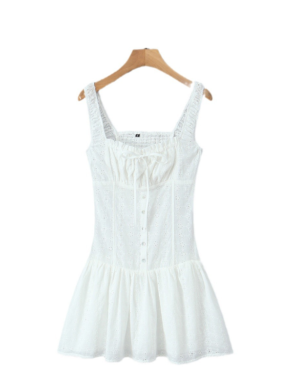 New Square Neck Waist Sling Dress French Sweet Seaside Vacation A-Line Skirt