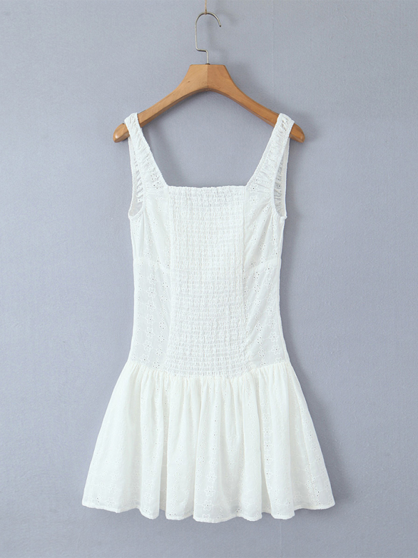 New Square Neck Waist Sling Dress French Sweet Seaside Vacation A-Line Skirt