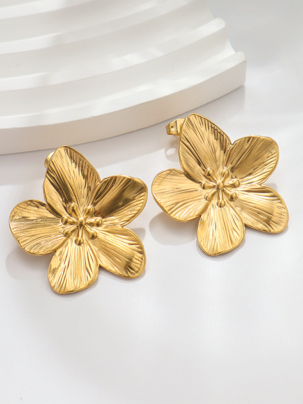 New stainless steel design matte flower earrings - Golden / FREESIZE