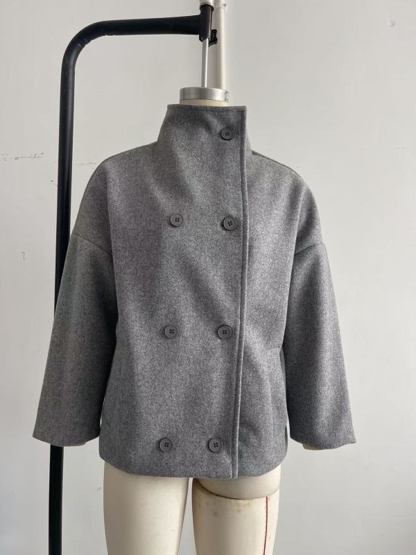 New stand collar double-breasted short coat - Grey / XS