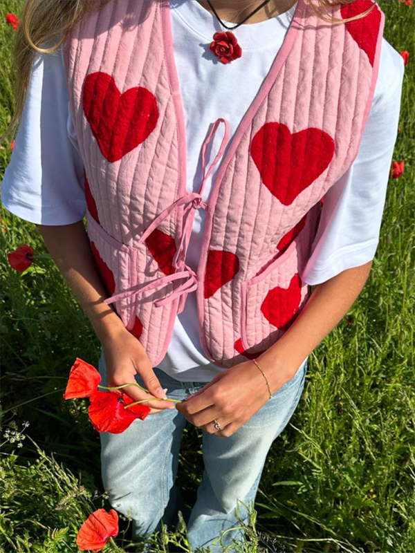 New Street Fashion Casual V Heart Vest Top - Pink / S