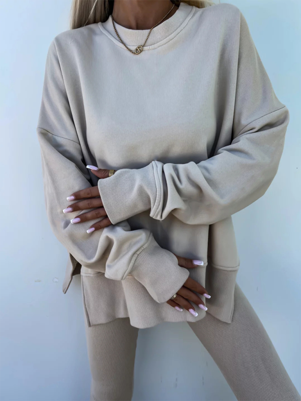 New style casual tight pants loose sweater suit two piece set - Cracker khaki / S