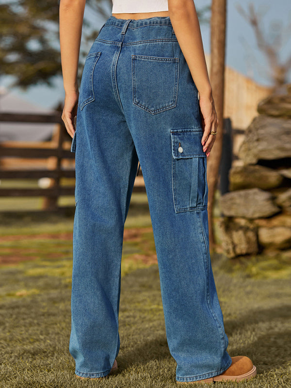 New style denim drawstring adjustable washable overalls trousers casual trousers