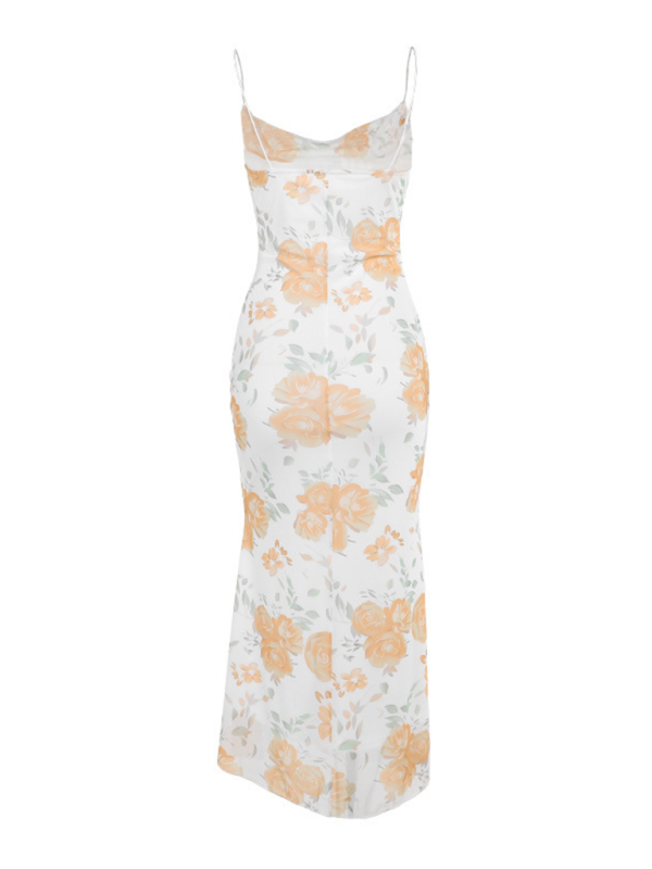 New style elegant mesh printed suspender dress - White / S