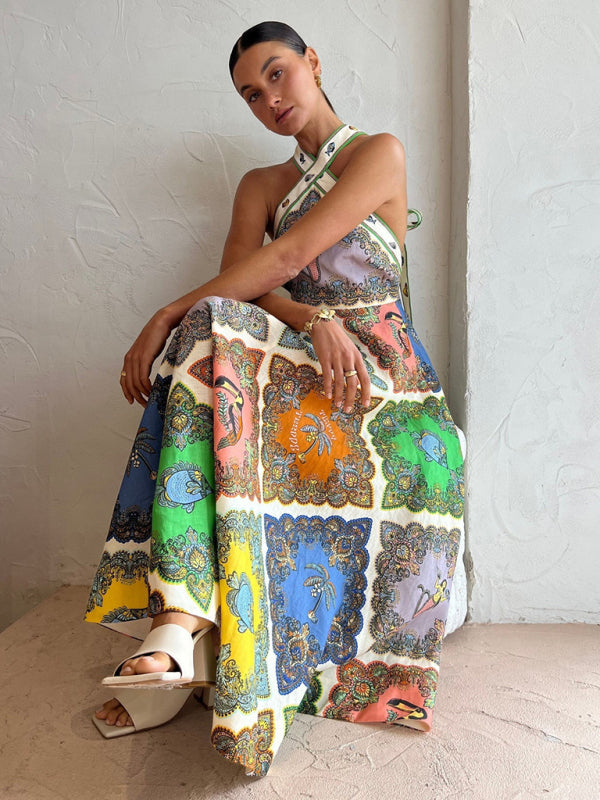 New style halterneck fresh and sweet fashionable printed pattern dress - Spearmint viridis / S