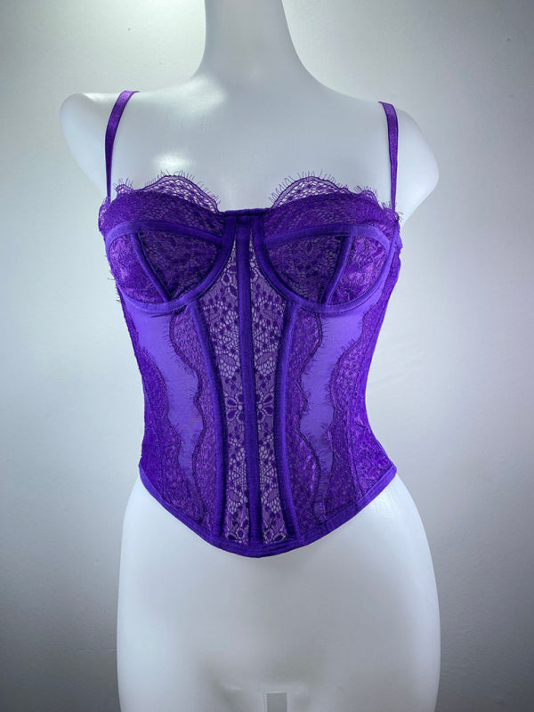 New style lace embroidered fishbone sexy tube top suspender hollow backless outer bra - Purple / S