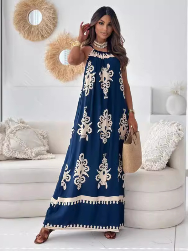 New style positioning flower print backless sexy suspender dress - Champlain color / S