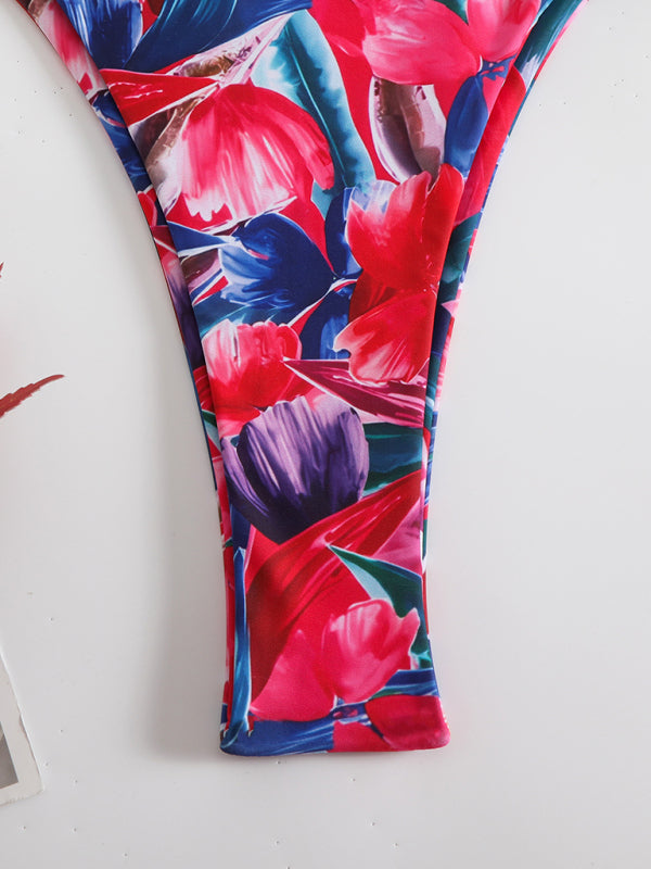 New style printed two-piece ladies sexy suspender halter bikini