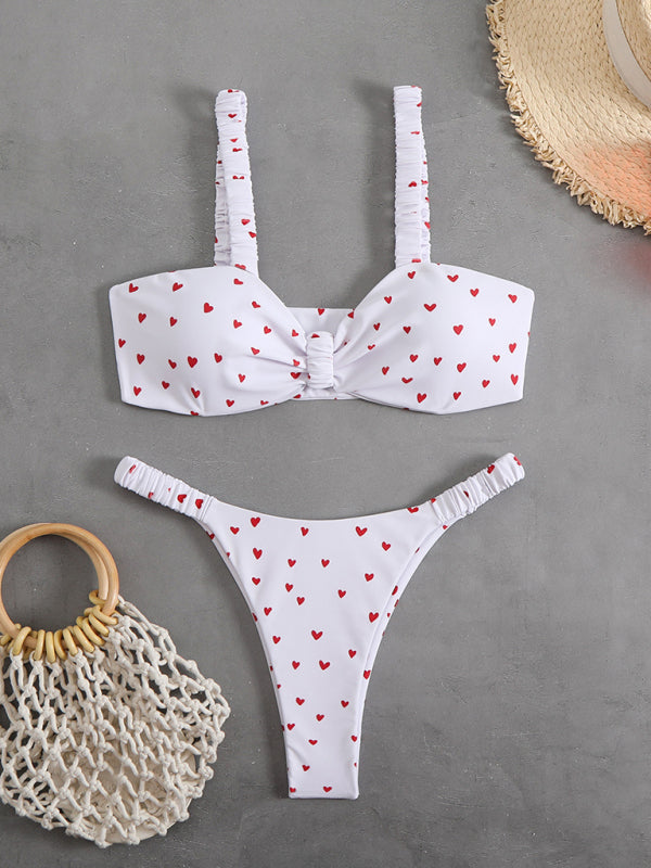 New style printed two-piece ladies sexy suspender halter bikini