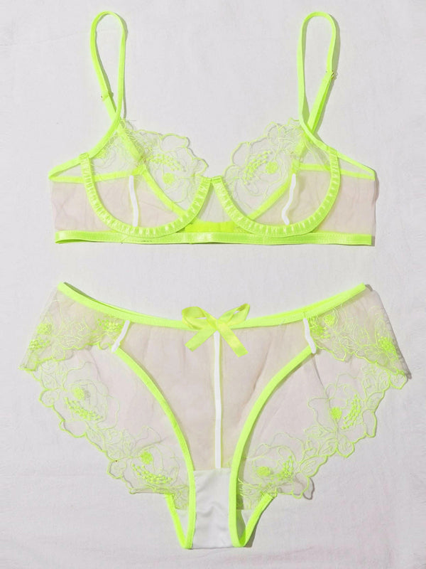 New style sexy lingerie new hollow love three-point sexy suit - Fruit green / S