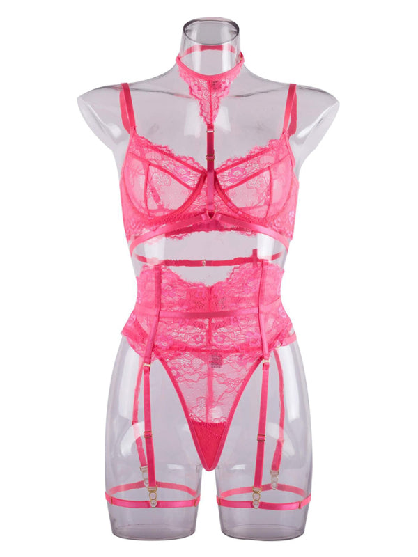 New style sexy sexy women’s lace split underwear set - Rose / S