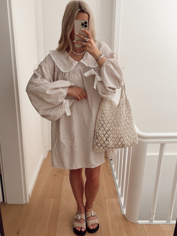 New style shirt doll collar long sleeve versatile lantern sleeve dress - Cracker khaki / S