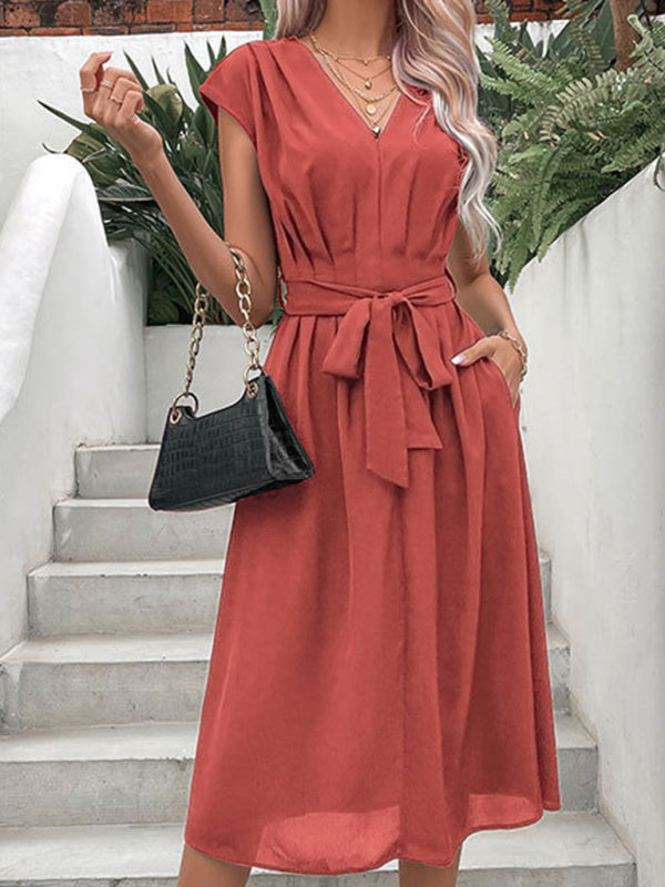 New style strappy v-neck black dress - Orange Red / S