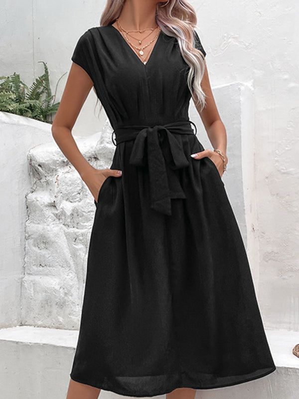 New style strappy v-neck black dress - Black / S