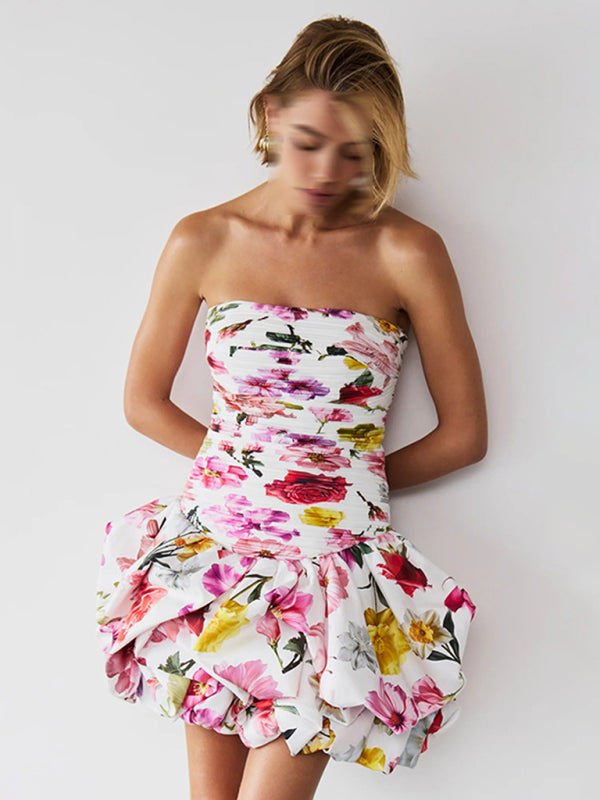 New style tube top high waist pleated design tutu dress