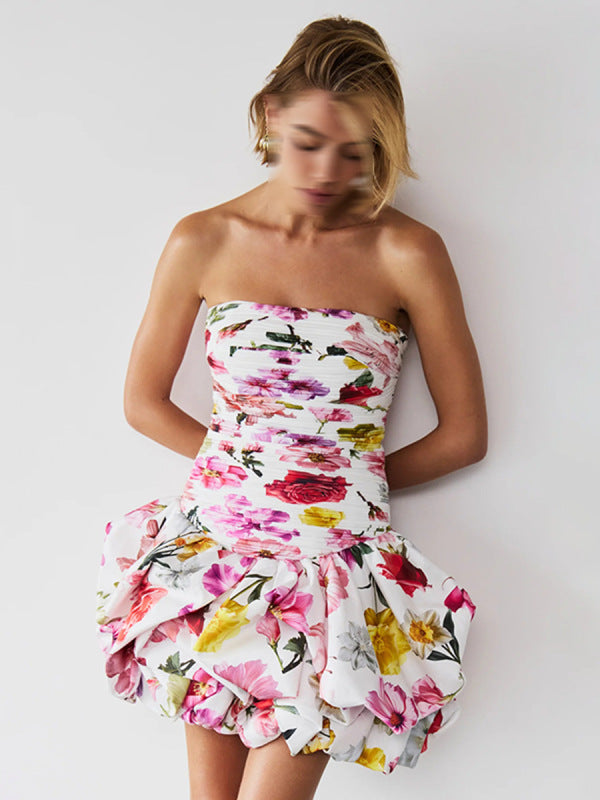 New style tube top high waist pleated design tutu dress - Pattern / S