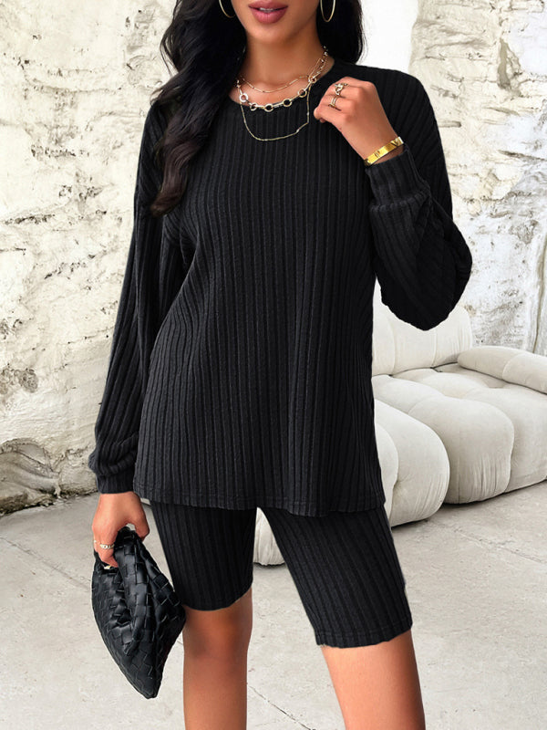 New style women’s casual long-sleeved top and three-quarter pants suit