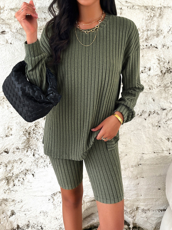 New style women’s casual long-sleeved top and three-quarter pants suit