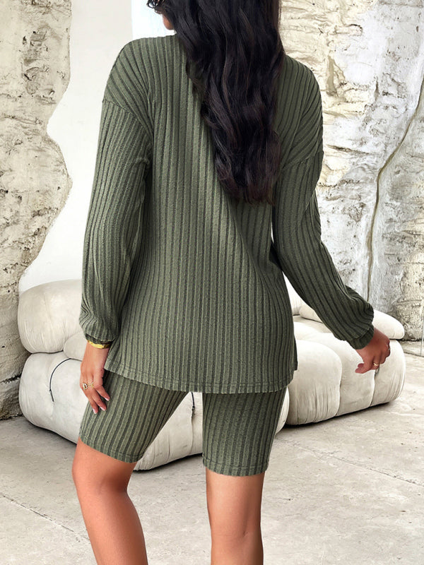 New style women's casual long-sleeved top and three-quarter pants suit - Closther