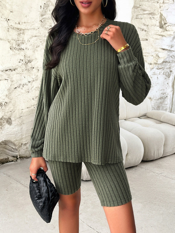 New style women's casual long-sleeved top and three-quarter pants suit - Closther