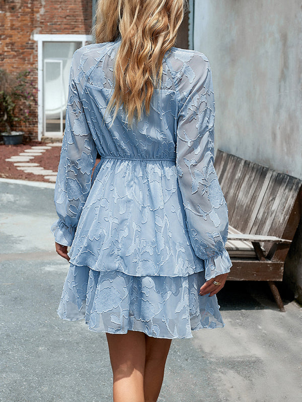 New style women’s elegant jacquard round neck long-sleeved skirt