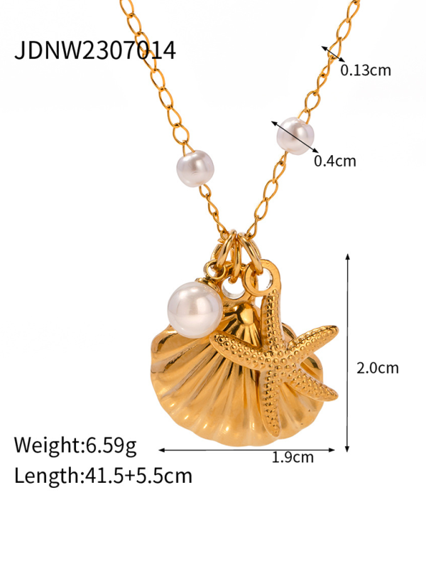 New summer beach style fashion ocean starfish shell necklace - Golden yellow / FREESIZE