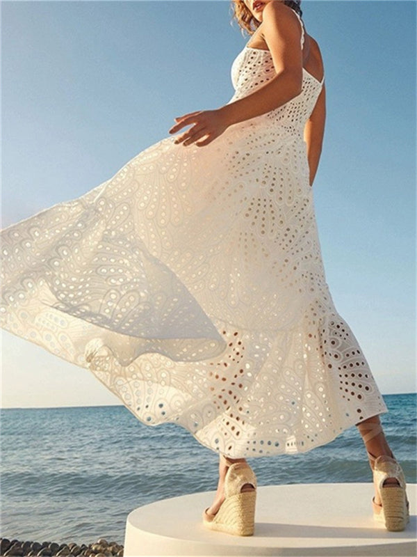 New temperament holiday style suspender irregular fishtail dress