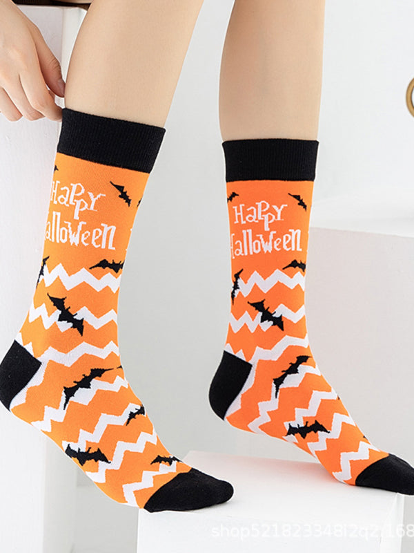 New Trendy Halloween Socks Mid-Tube Skull Vampire Pumpkin Bat Funny Socks
