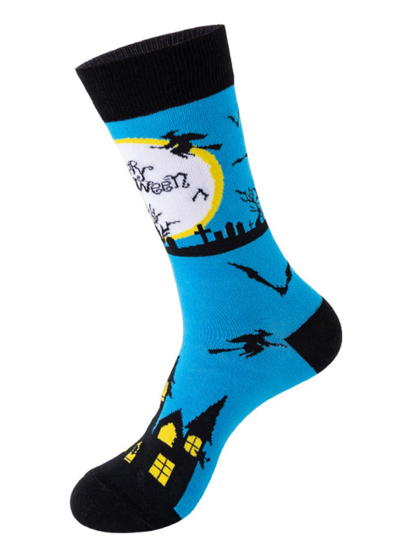 New Trendy Halloween Socks Mid-Tube Skull Vampire Pumpkin Bat Funny Socks - Pattern4 / FREESIZE