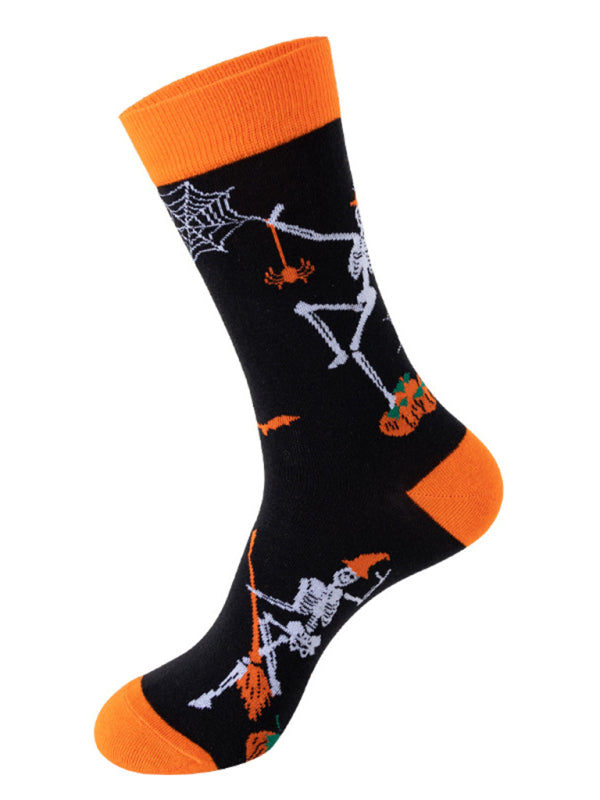 New Trendy Halloween Socks Mid-Tube Skull Vampire Pumpkin Bat Funny Socks - Pattern3 / FREESIZE