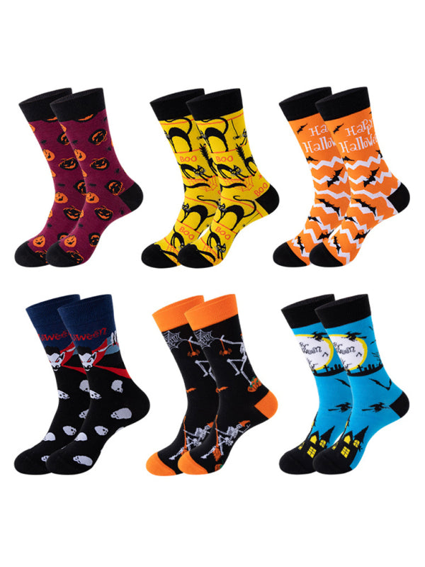 New Trendy Halloween Socks Mid-Tube Skull Vampire Pumpkin Bat Funny Socks - Pattern1 / FREESIZE